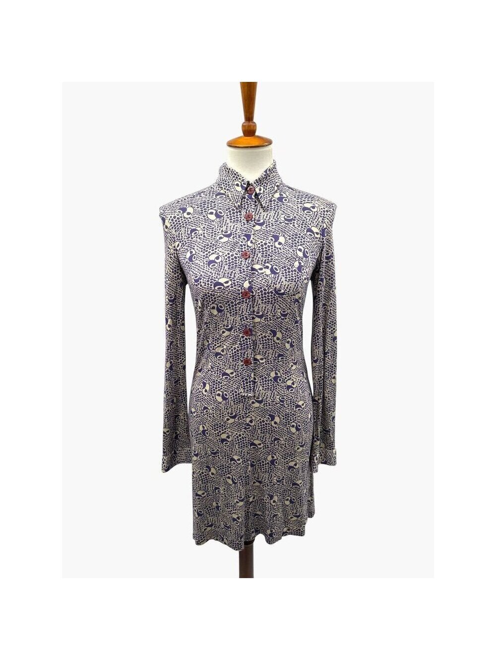 Vintage Anna Sui Button-Up Long Sleeve Shirt Dress USA